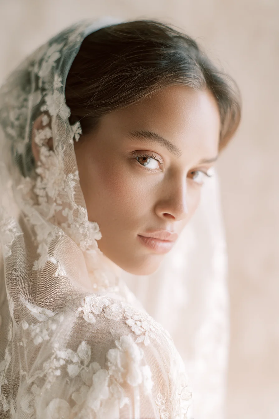 Bride in a floral lace veil